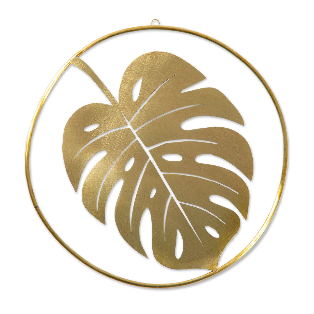 High-Polished Round Brass Monstera Leaf Wall Art - Monstera