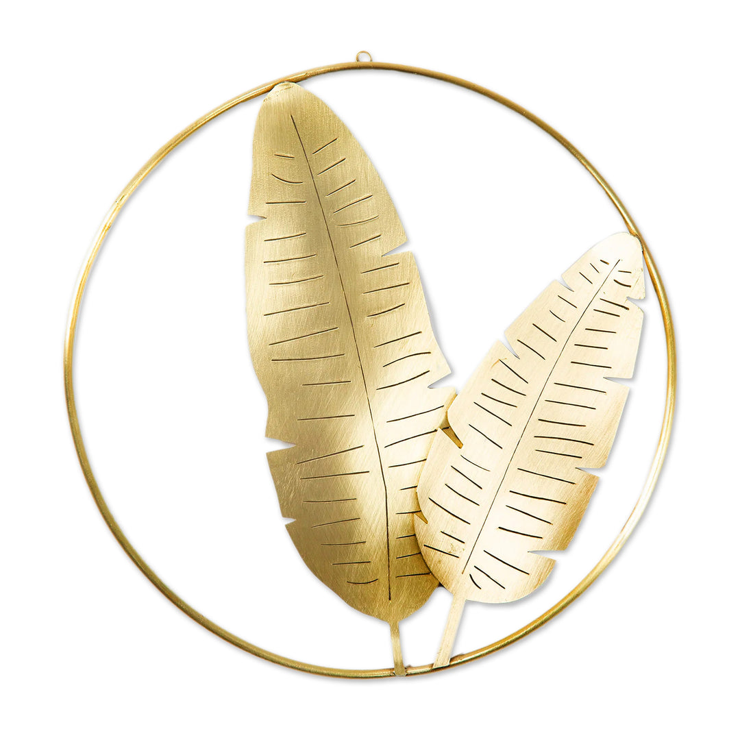 High-Polished Round Brass Banana Leaf Wall Art - Banana