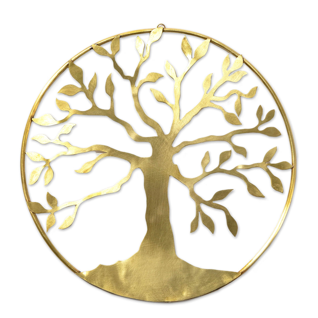 High-Polished Nature-Themed Round Brass Wall Art - Noble Tree of Life