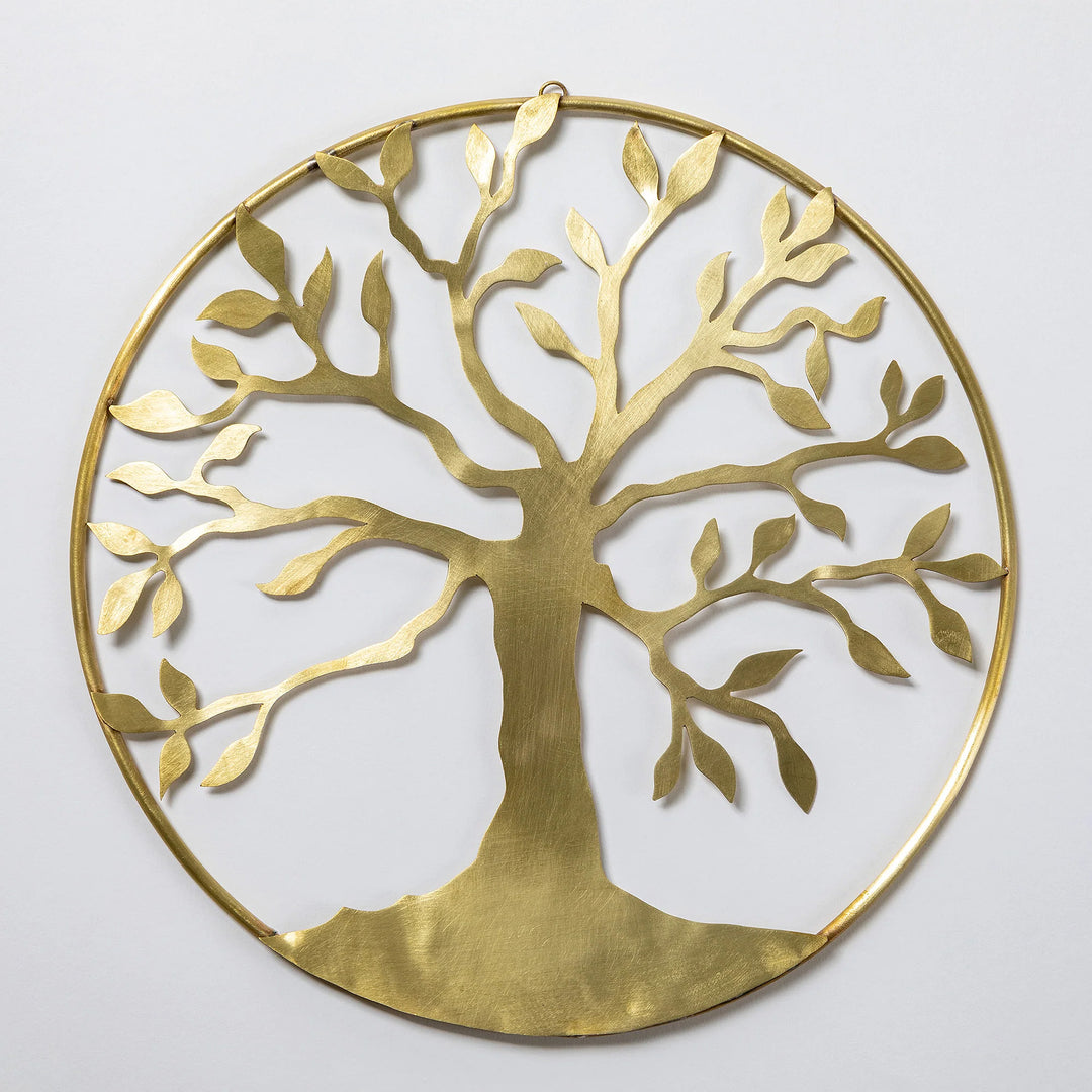High-Polished Nature-Themed Round Brass Wall Art - Noble Tree of Life