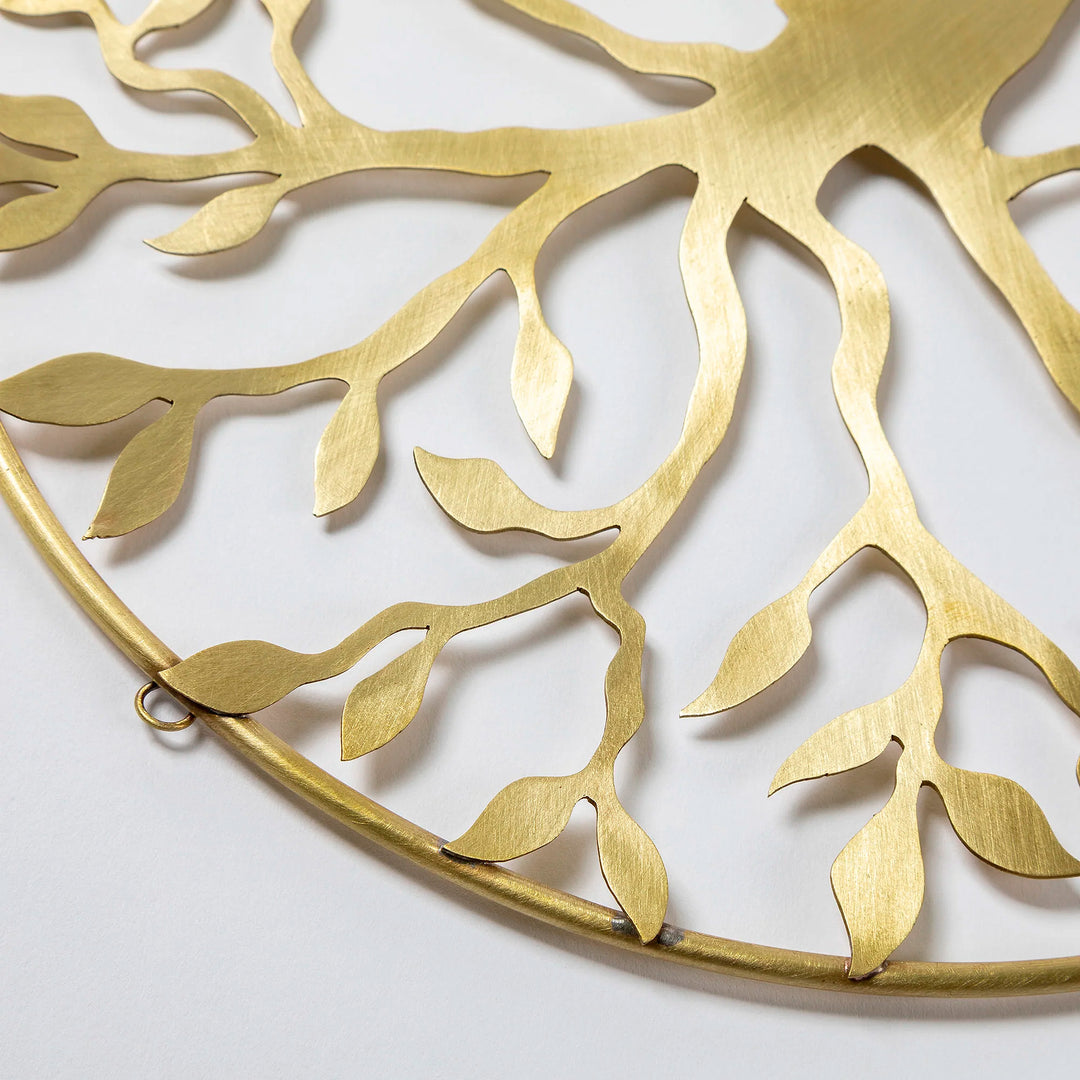 High-Polished Nature-Themed Round Brass Wall Art - Noble Tree of Life