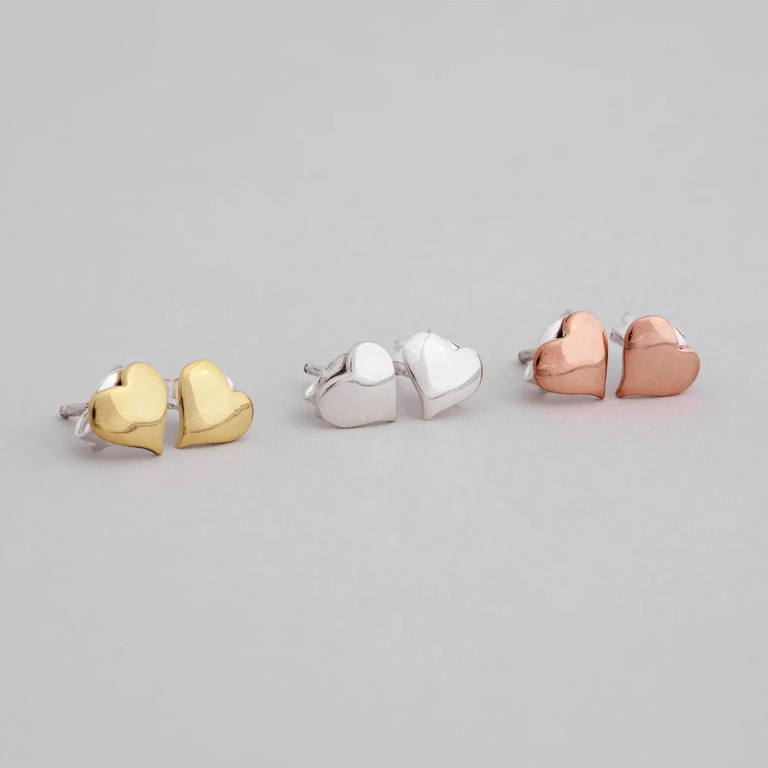 Set of Three Polished Heart-Shaped Metallic Stud Earrings - Deluxe Heart