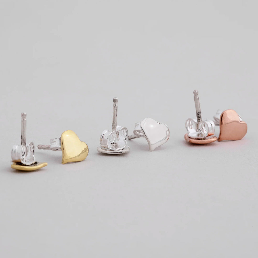 Set of Three Polished Heart-Shaped Metallic Stud Earrings - Deluxe Heart