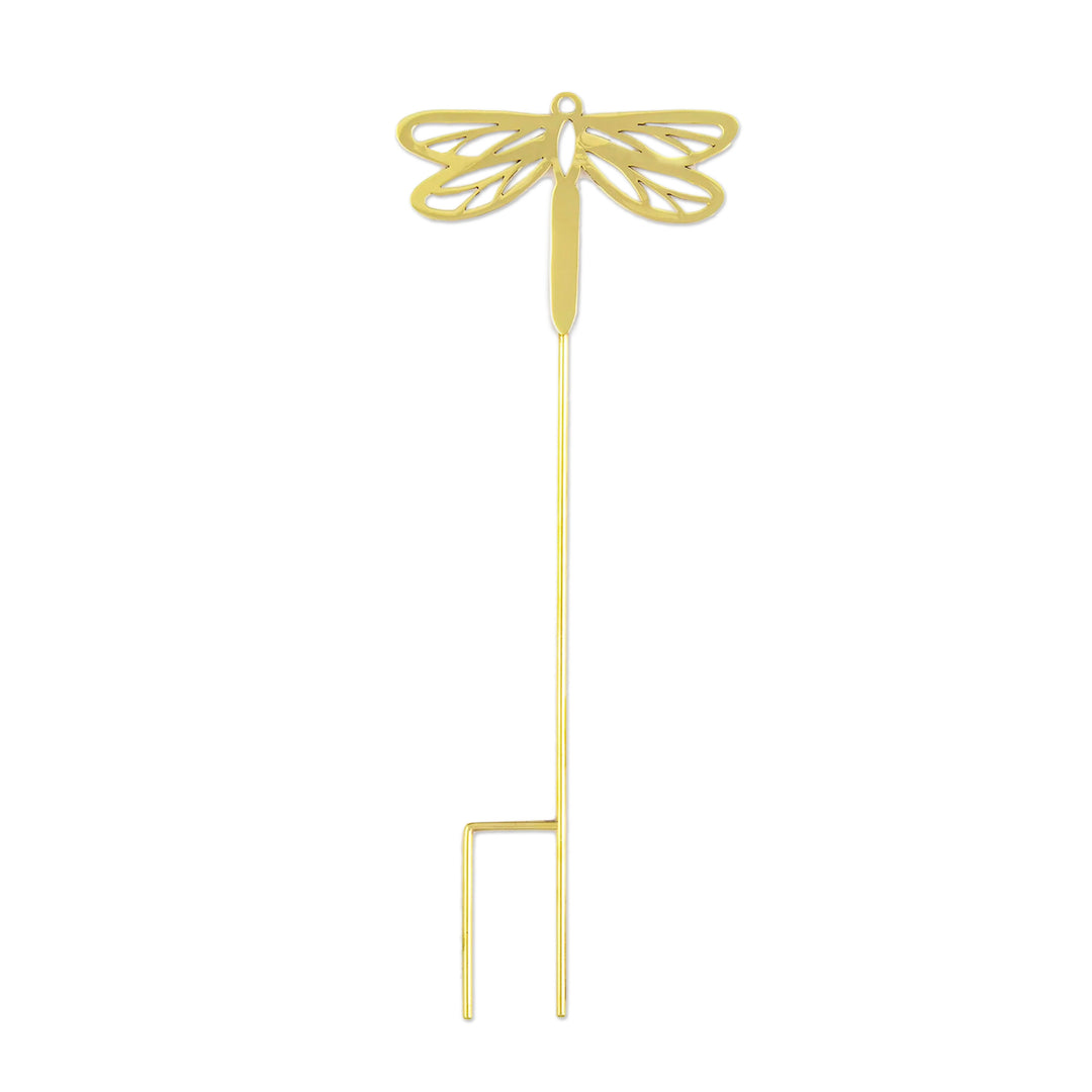 Handcrafted High-Polished Brass Dragonfly Plant Stake - Shining Dragonfly