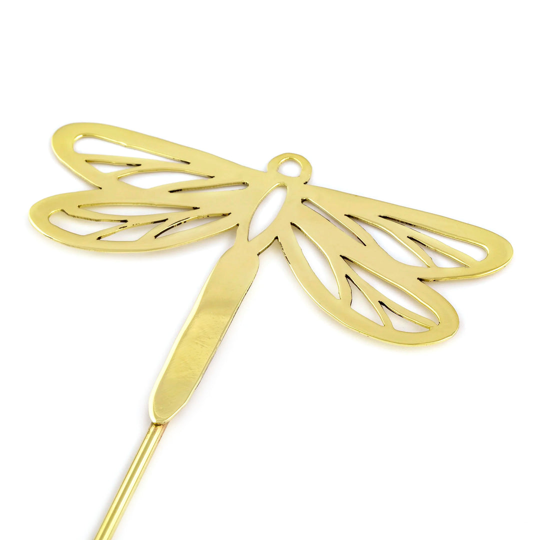Handcrafted High-Polished Brass Dragonfly Plant Stake - Shining Dragonfly
