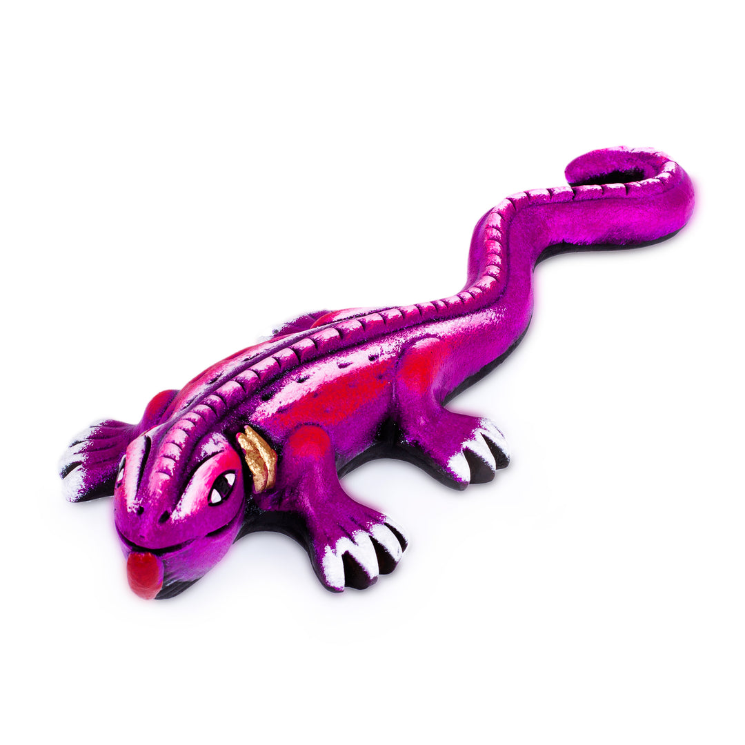 Hand-Painted Ceramic Alebrije Purple Iguana Sculpture - Exotic Purple Friend
