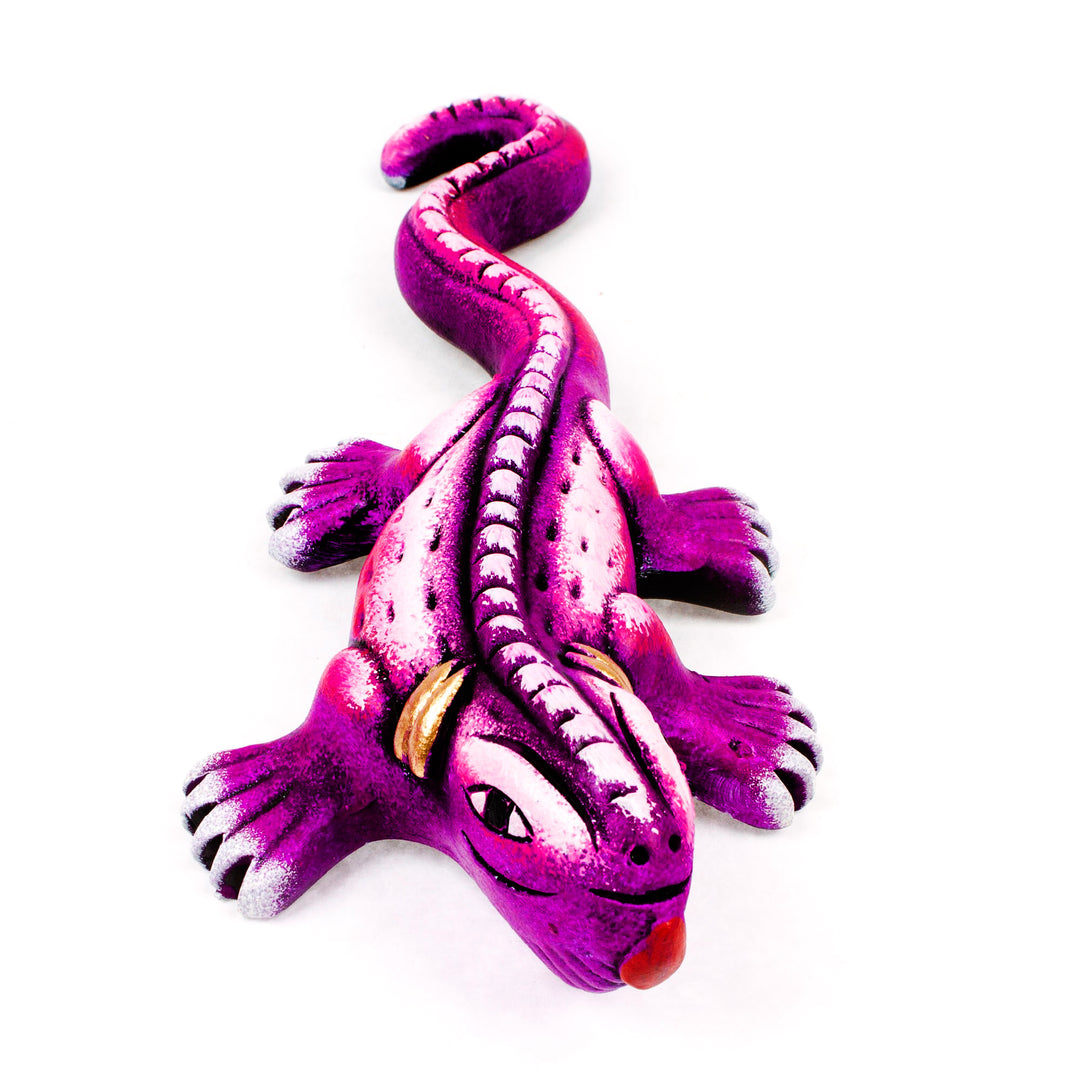 Hand-Painted Ceramic Alebrije Purple Iguana Sculpture - Exotic Purple Friend