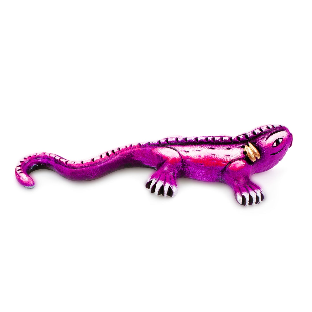 Hand-Painted Ceramic Alebrije Purple Iguana Sculpture - Exotic Purple Friend