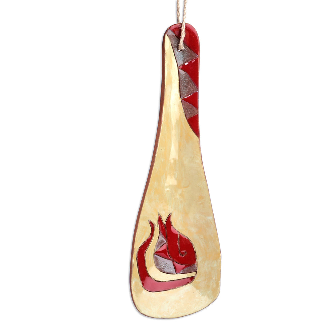 Pomegranate-Themed Painted Beige Ceramic Spoon Rest - Romance Flavors