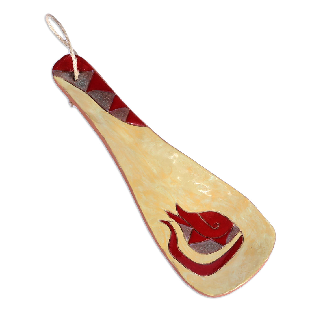 Pomegranate-Themed Painted Beige Ceramic Spoon Rest - Romance Flavors