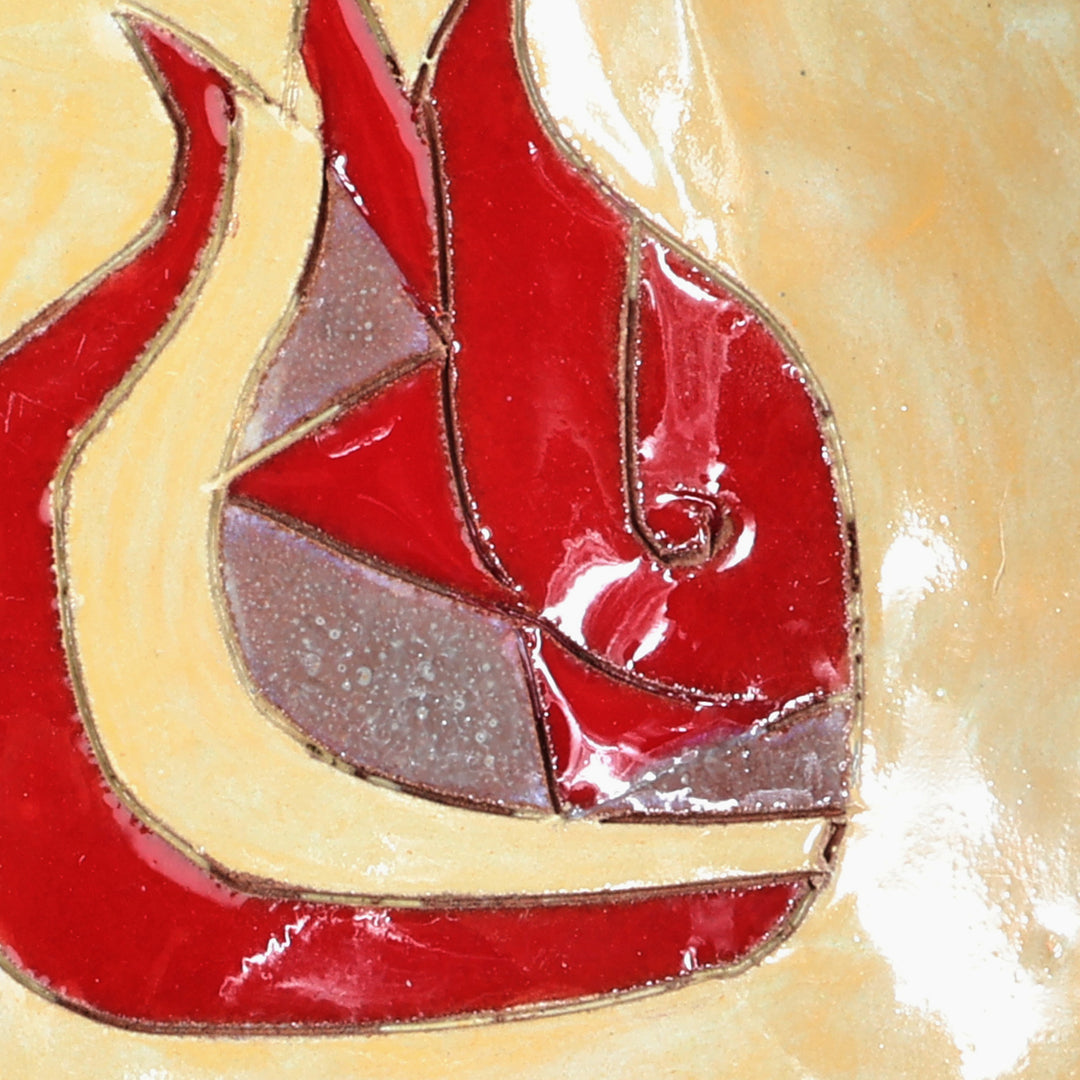 Pomegranate-Themed Painted Beige Ceramic Spoon Rest - Romance Flavors