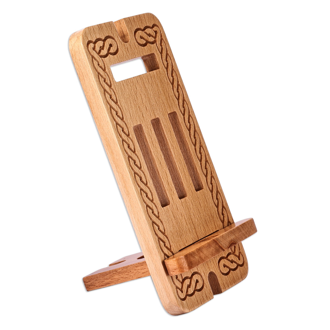 Traditional Handcrafted Beechwood Phone Holder - Ancestor's Blessing