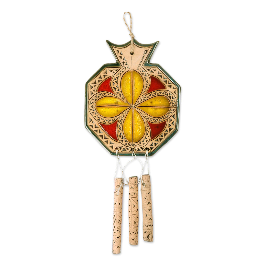 Floral Pomegranate-Shaped Ceramic Windchime in Yellow - Prosperity Melodies