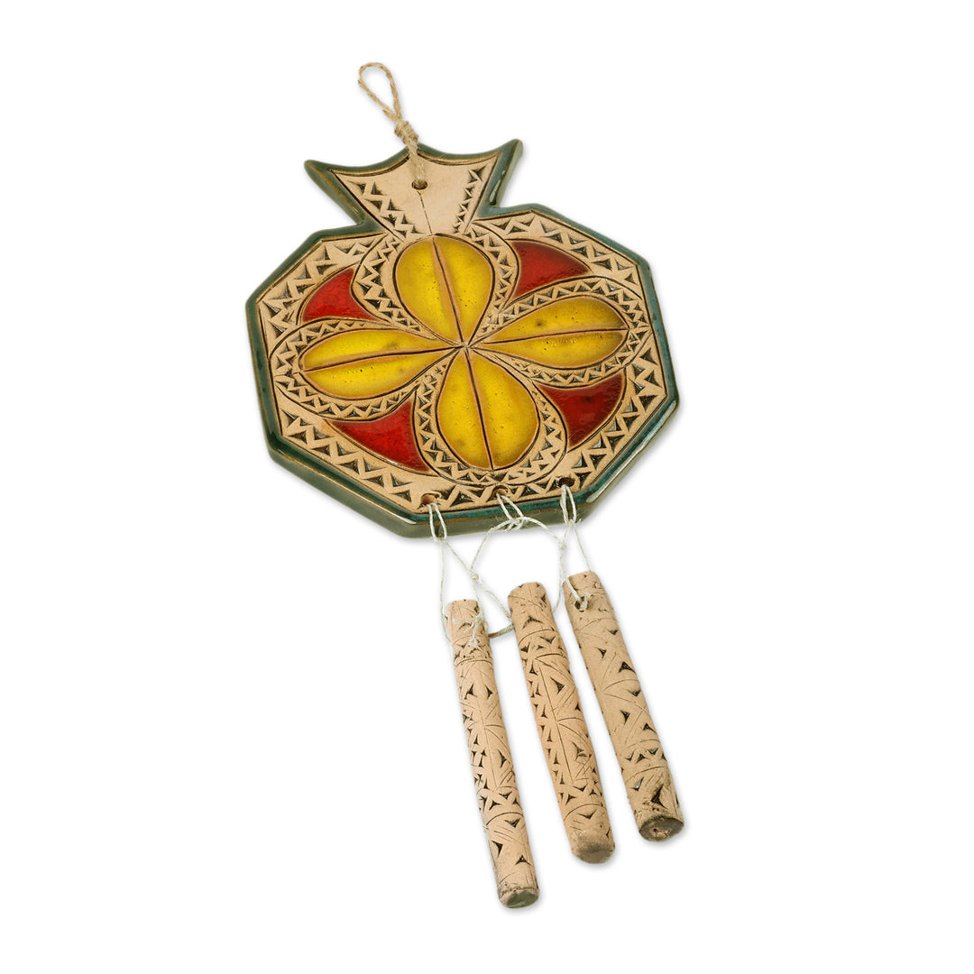 Floral Pomegranate-Shaped Ceramic Windchime in Yellow - Prosperity Melodies
