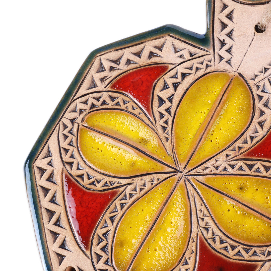 Floral Pomegranate-Shaped Ceramic Windchime in Yellow - Prosperity Melodies