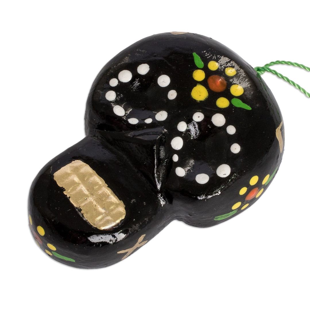 Two Reclaimed Wood Painted Day of the Dead Skull Ornaments - Holiday Black Skulls