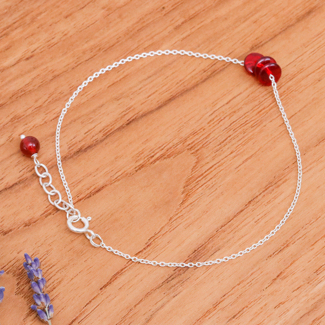 Natural Carnelian and Sterling Silver Charm Anklet - Wheels of Fieriness