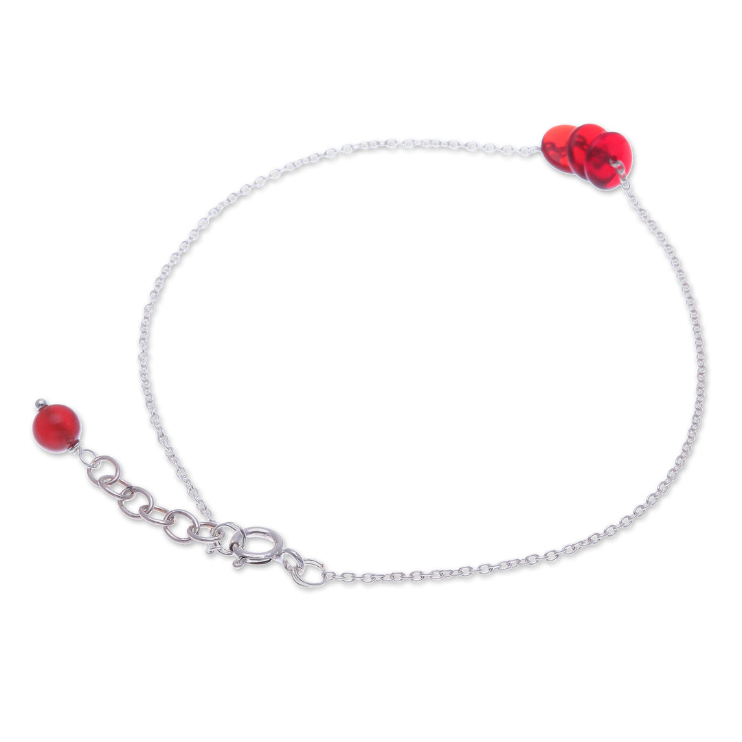 Natural Carnelian and Sterling Silver Charm Anklet - Wheels of Fieriness