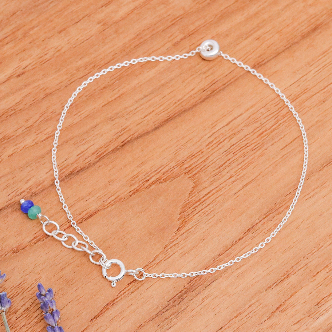 Blue and Green Quartz Sterling Silver Charm Anklet - Promise of Peace
