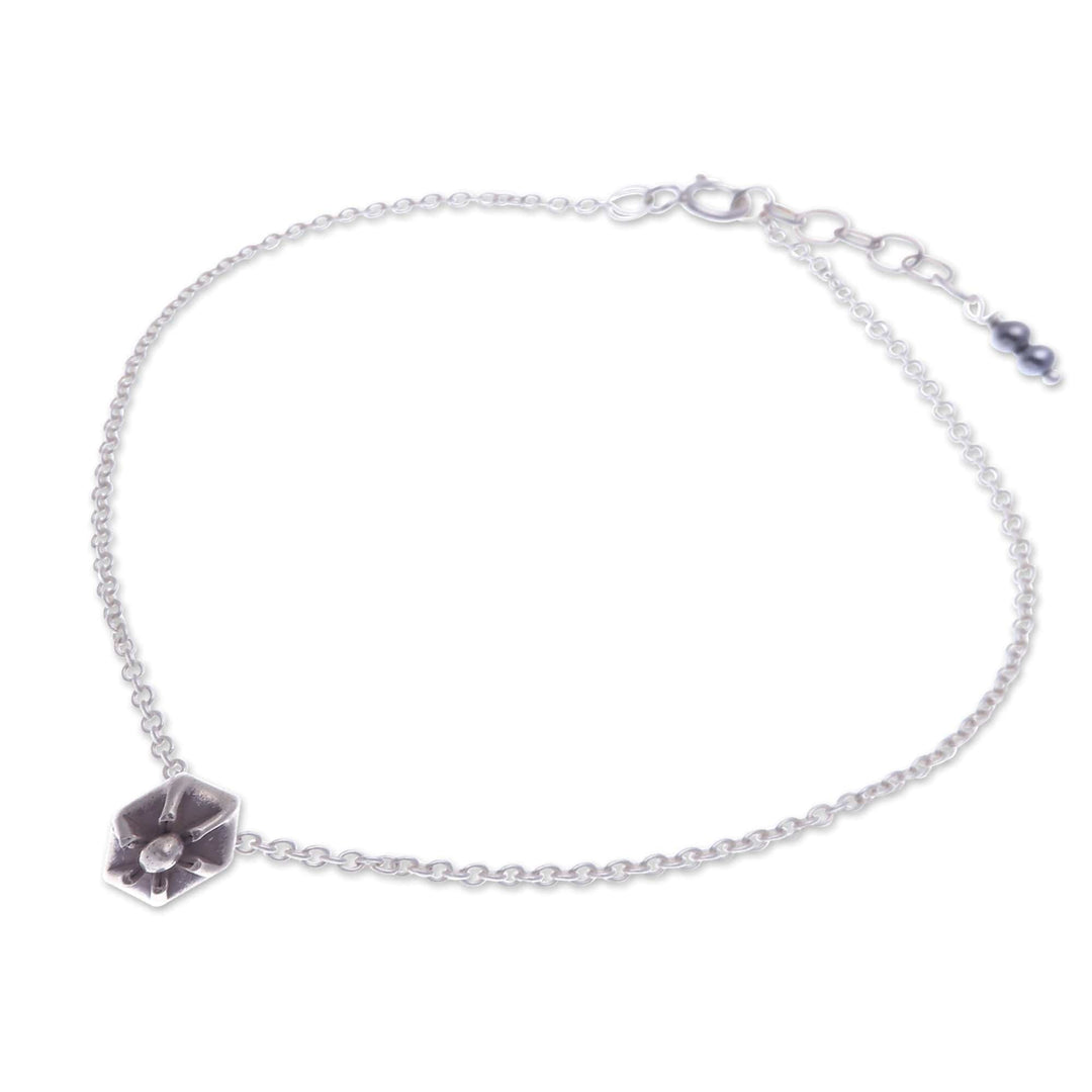 Floral Natural Hematite and Karen Silver Charm Anklet - Petals in Balance
