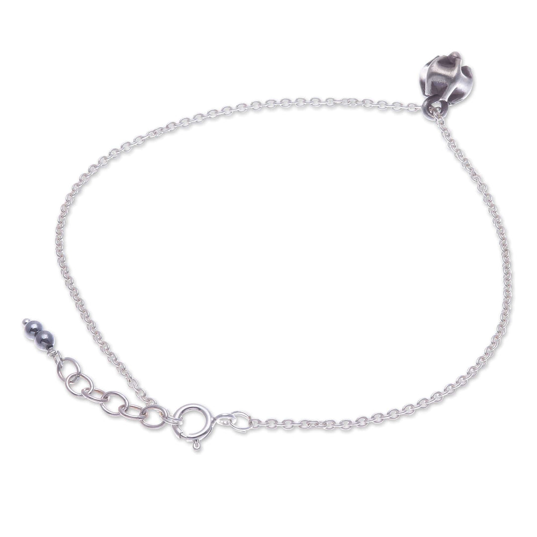 Floral Natural Hematite and Karen Silver Charm Anklet - Petals in Balance