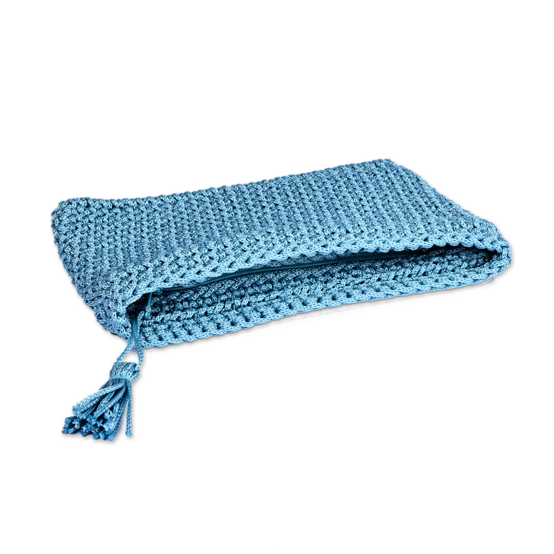 Cerulean Handcrafted Crocheted Cosmetic Bag with Tassel - Makeup Essentials