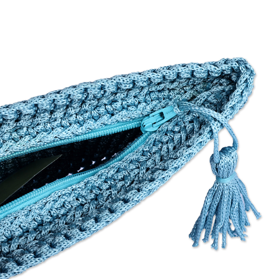Cerulean Handcrafted Crocheted Cosmetic Bag with Tassel - Makeup Essentials