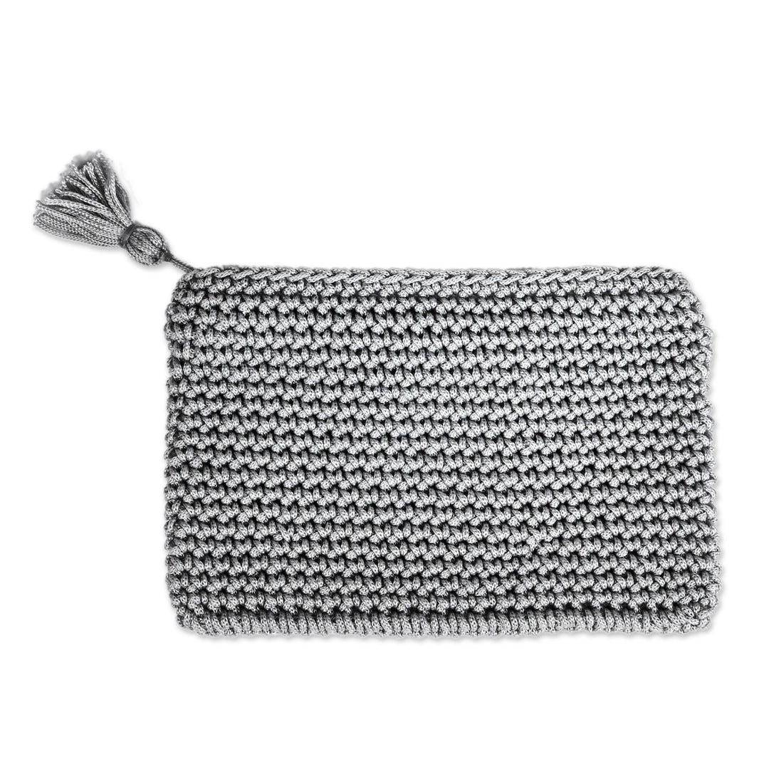 Grey Crocheted Cosmetic Bag with Tassel Handmade in Armenia - Beauty Essentials