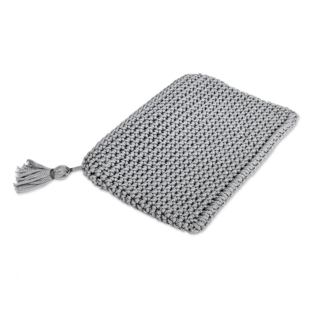 Grey Crocheted Cosmetic Bag with Tassel Handmade in Armenia - Beauty Essentials