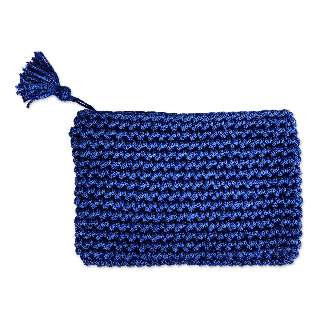 Crocheted Cosmetic Bag in Blue with Tassel from Armenia - Glam Essentials