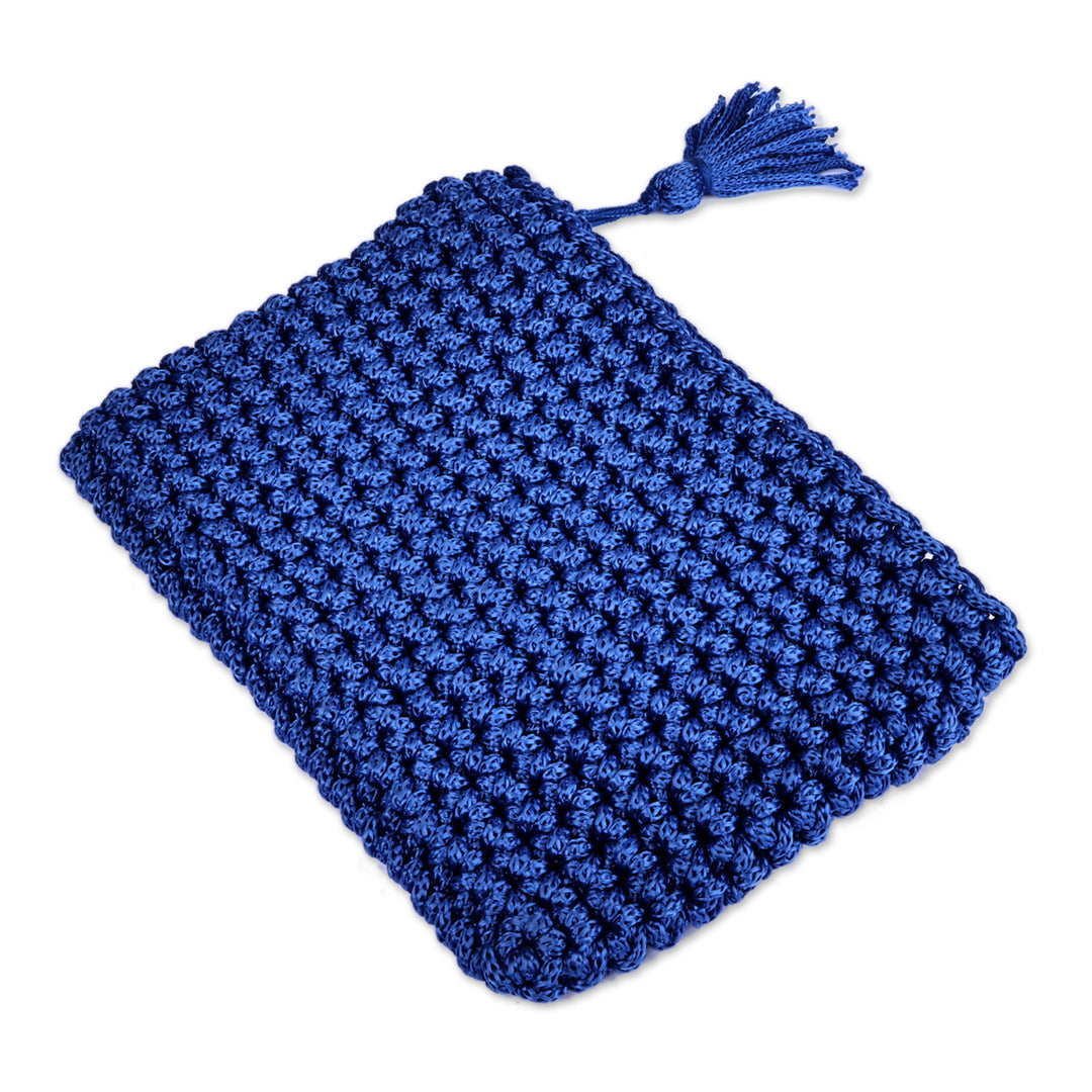 Crocheted Cosmetic Bag in Blue with Tassel from Armenia - Glam Essentials