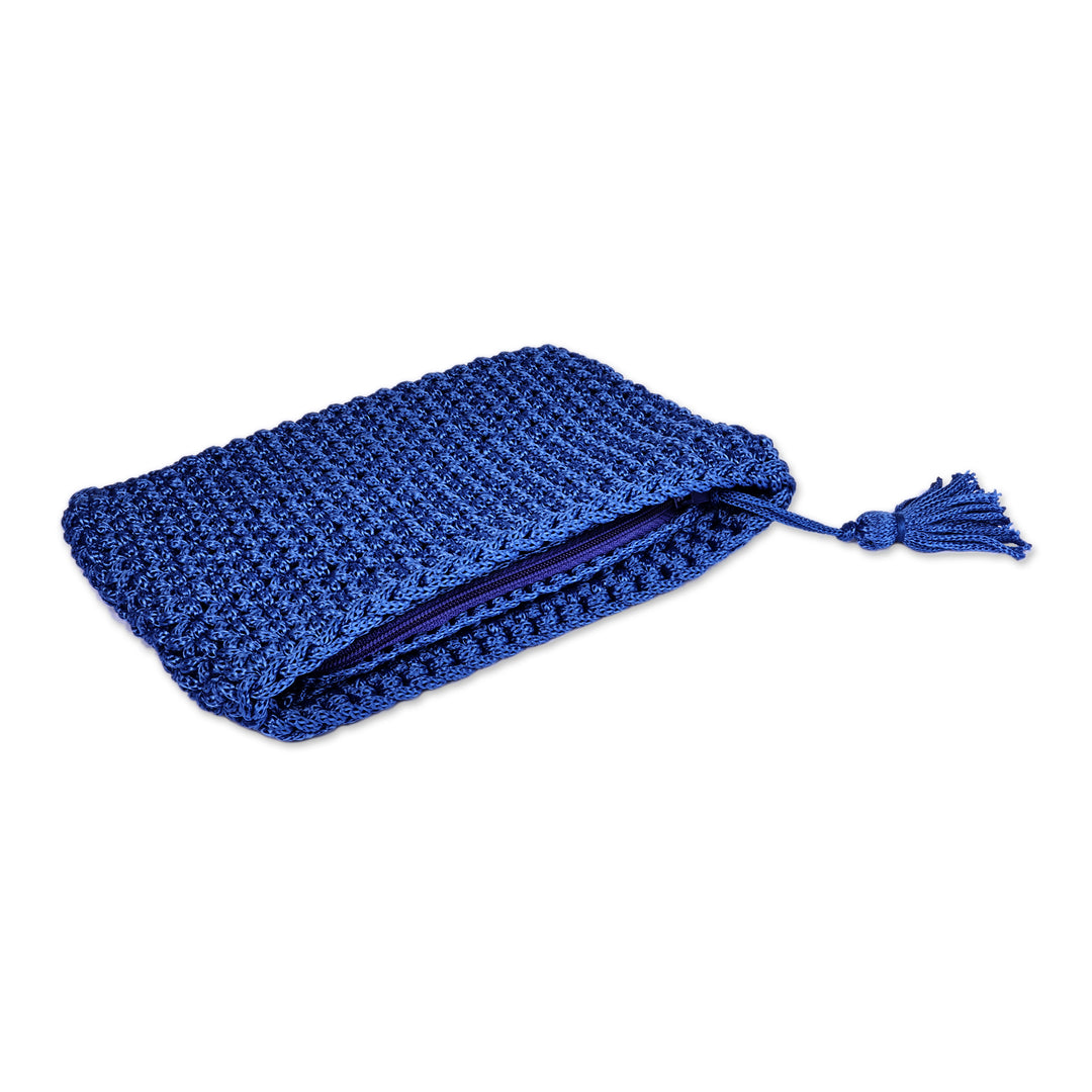 Crocheted Cosmetic Bag in Blue with Tassel from Armenia - Glam Essentials