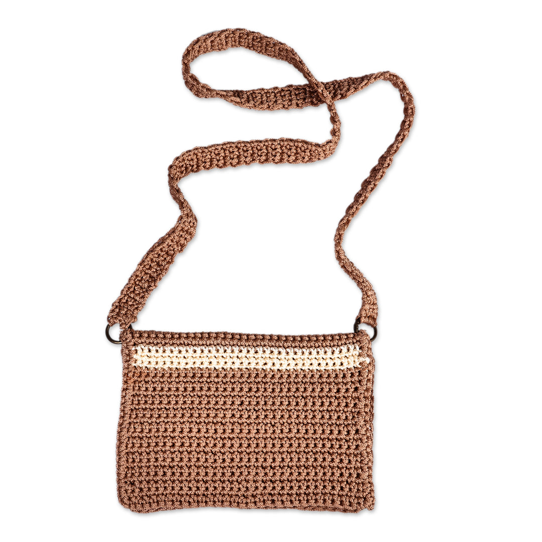 Brown and Ivory Crocheted Sling Bag Handcrafted in Armenia - Chic Companion