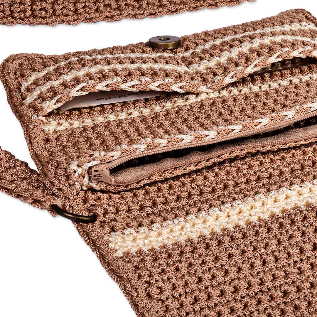 Brown and Ivory Crocheted Sling Bag Handcrafted in Armenia - Chic Companion