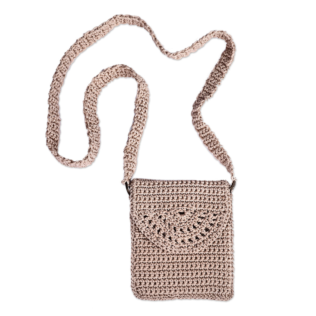 Small Crocheted Beige Sling Bag Handcrafted in Armenia - Crossbody Chic