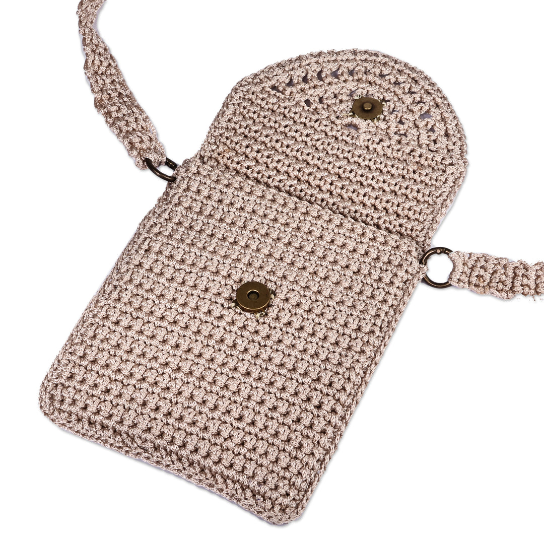 Small Crocheted Beige Sling Bag Handcrafted in Armenia - Crossbody Chic