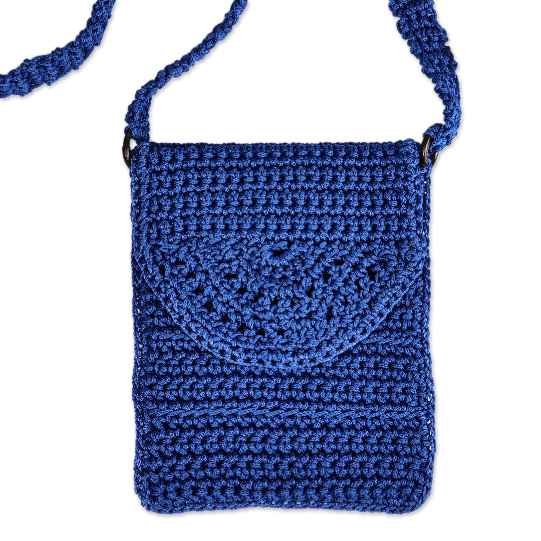 Crocheted Small Sling Bag in Blue Shade Handmade in Armenia - Crossbody Glam