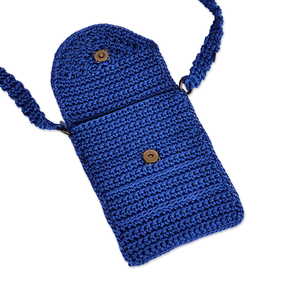 Crocheted Small Sling Bag in Blue Shade Handmade in Armenia - Crossbody Glam
