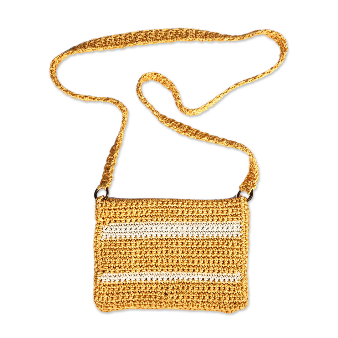 Crocheted Striped Sling Bag in Yellow and Ivory from Armenia - Lively Companion