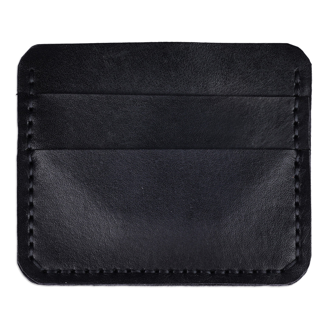 Handmade 100% Leather Card Holder in an Obsidian Black Hue - Frugal Obsidian