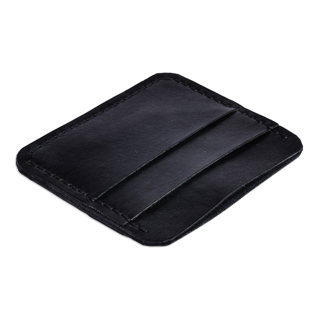 Handmade 100% Leather Card Holder in an Obsidian Black Hue - Frugal Obsidian