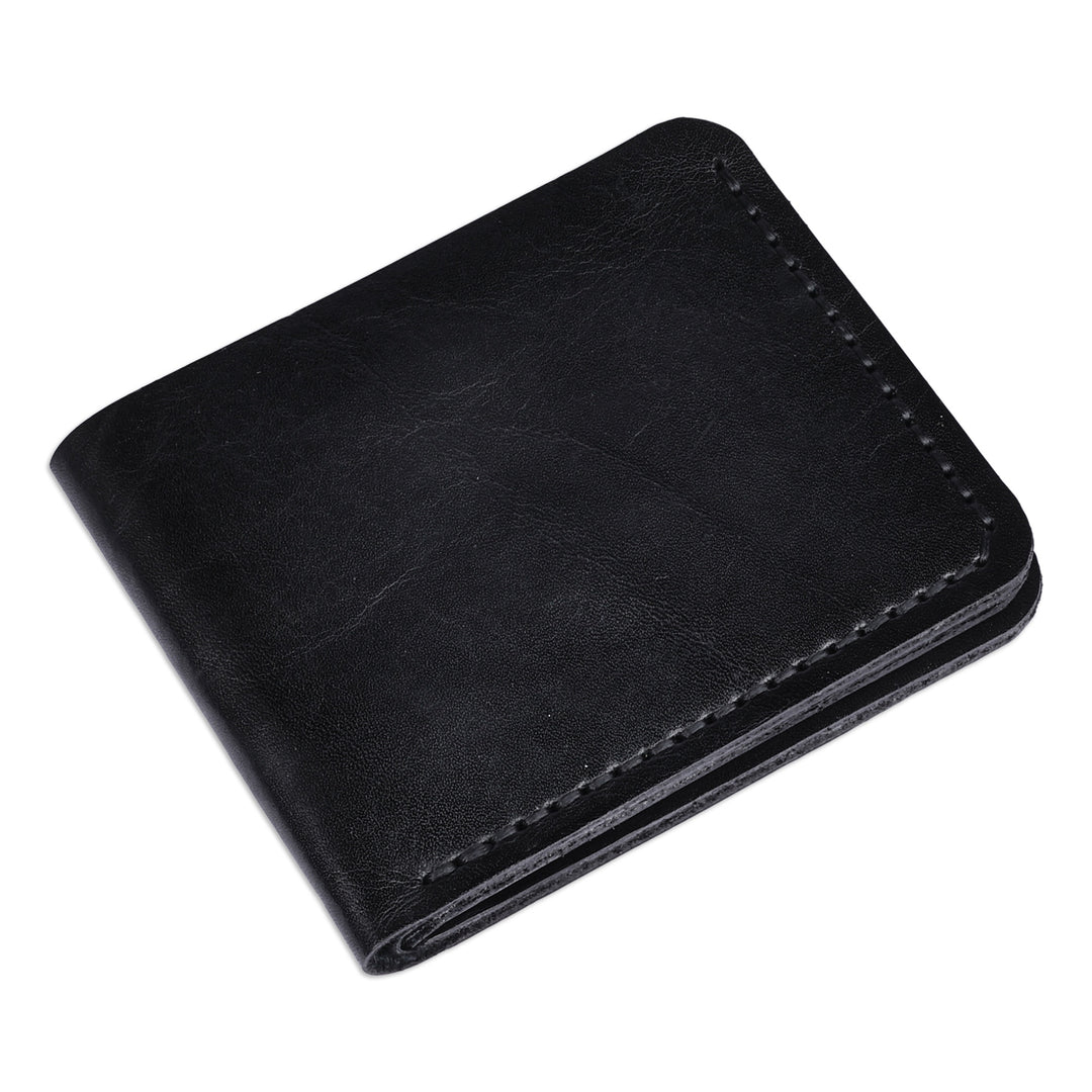 Minimalist 100% Leather Wallet in an Obsidian Black Hue - Obsidian Times