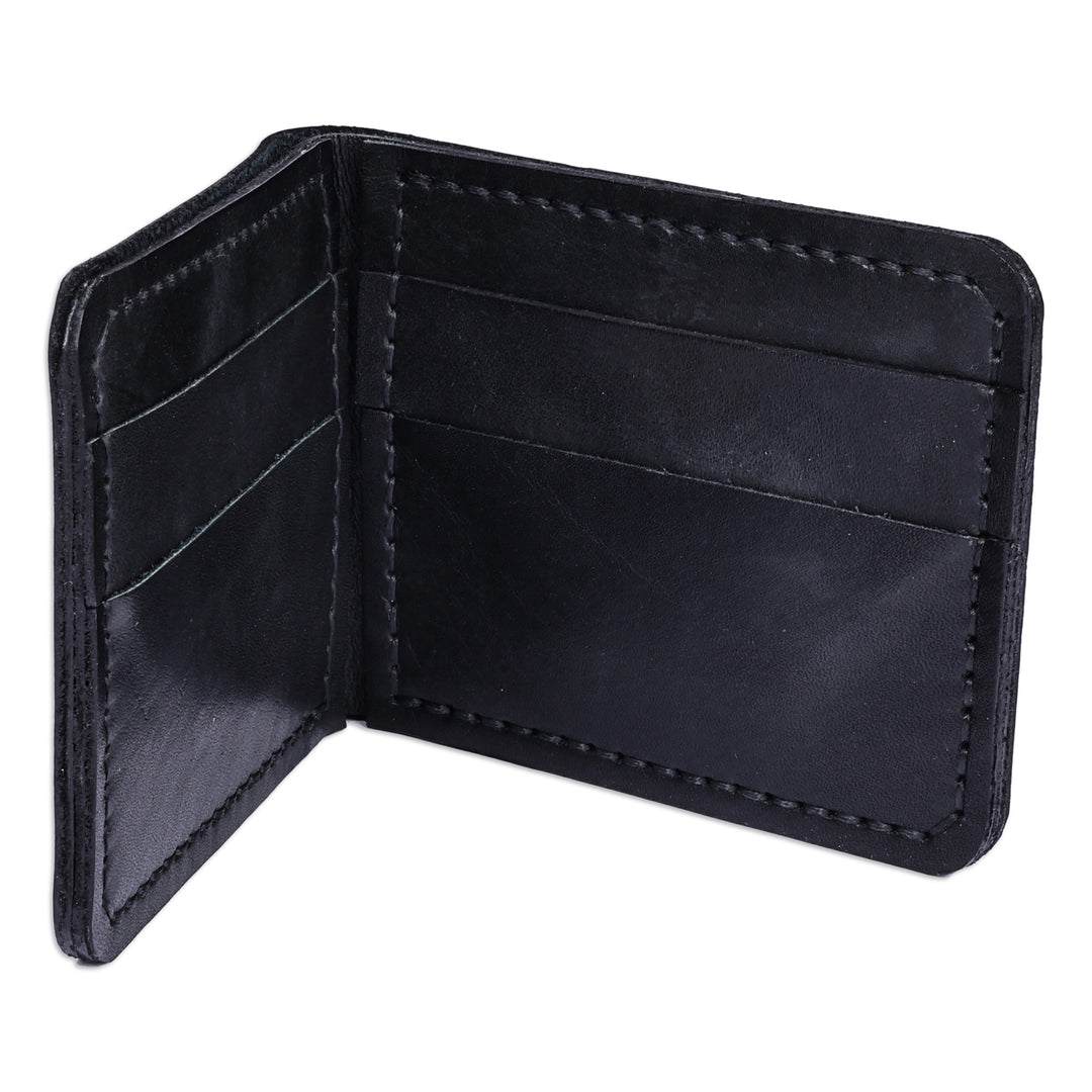 Minimalist 100% Leather Wallet in an Obsidian Black Hue - Obsidian Times