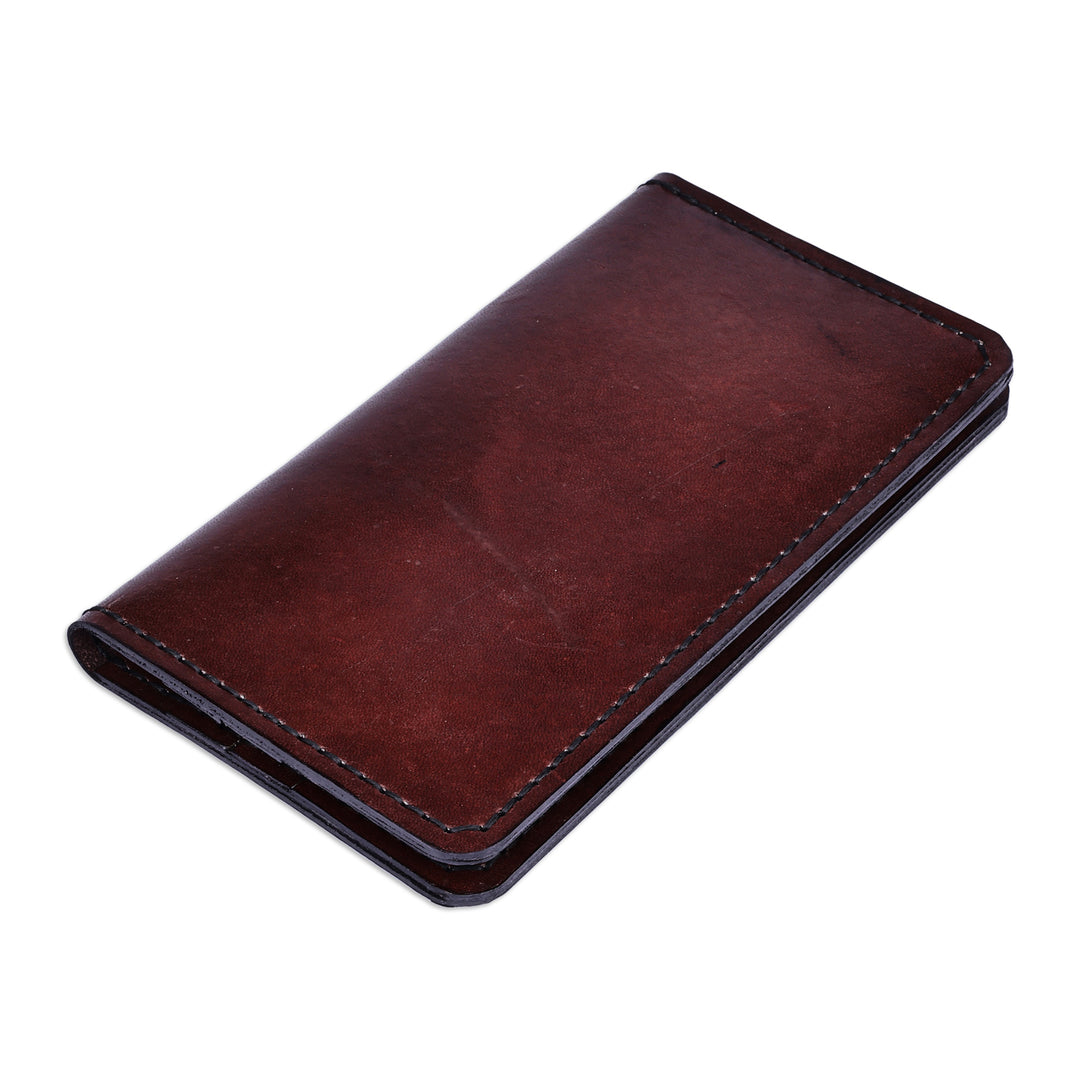 Brown Leather Card Holder with 12 Slots and Bill Compartment - Exquisite Organization