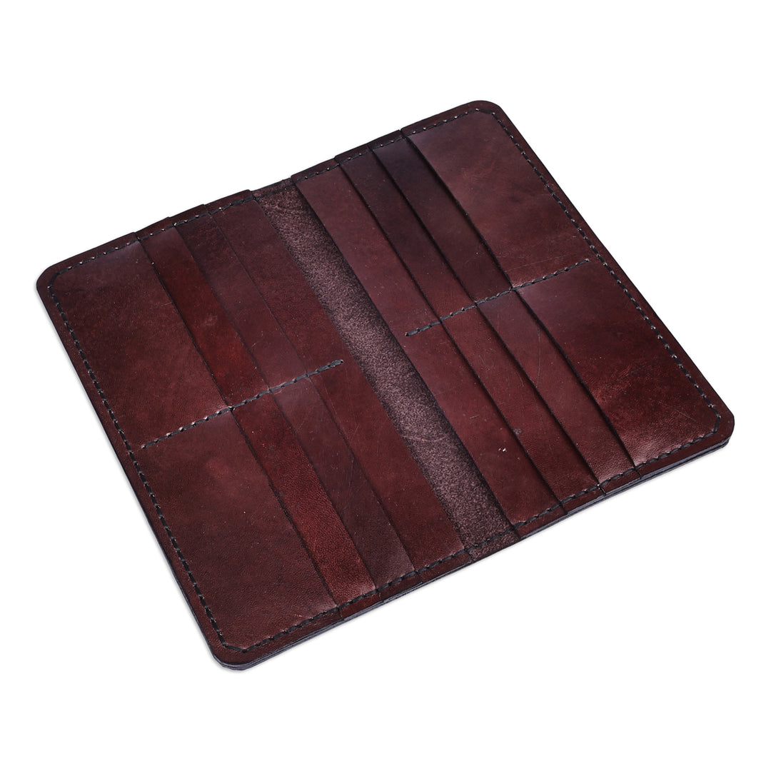 Brown Leather Card Holder with 12 Slots and Bill Compartment - Exquisite Organization