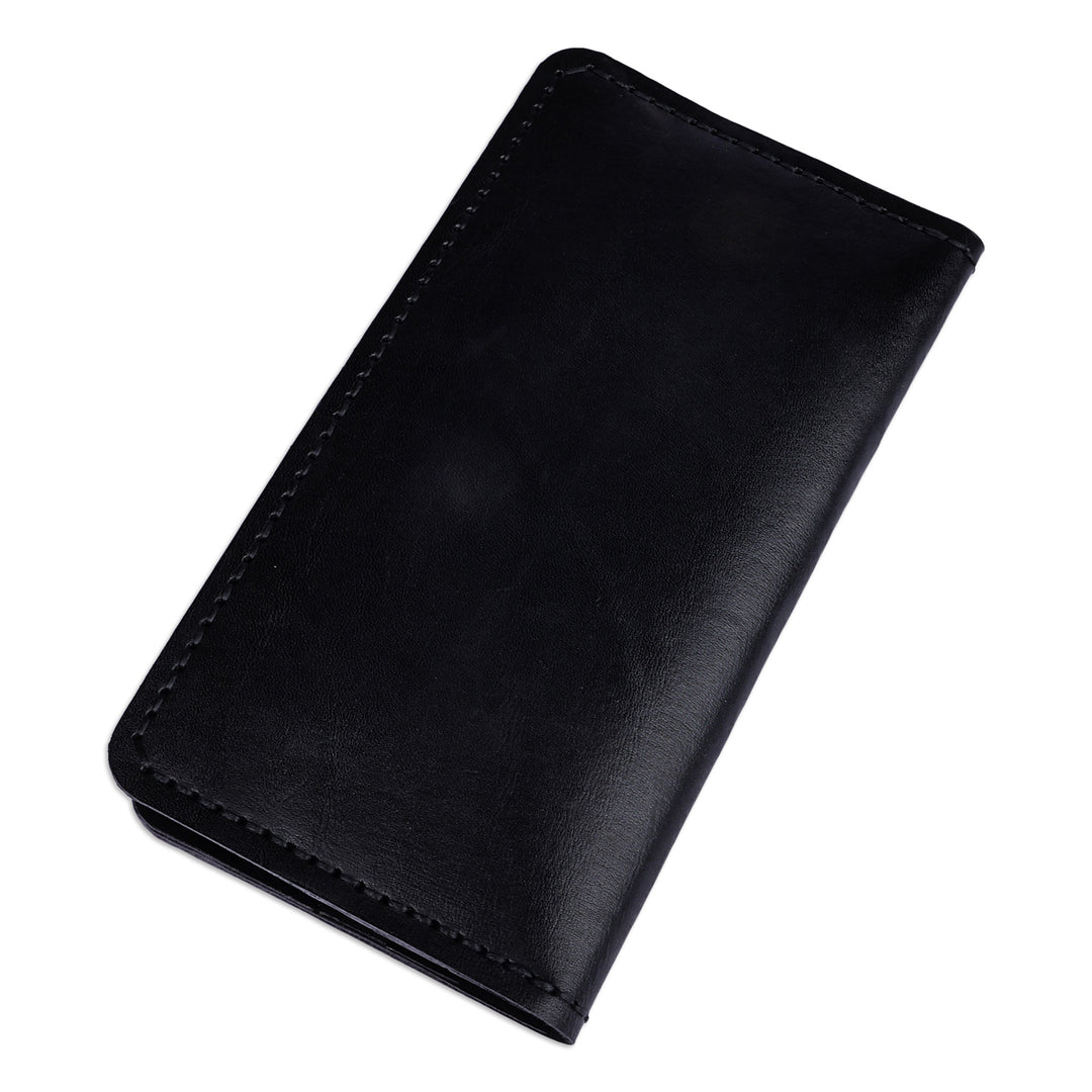 Blue Leather Card Holder with 12 Slots and Bill Compartments - Refined Organization