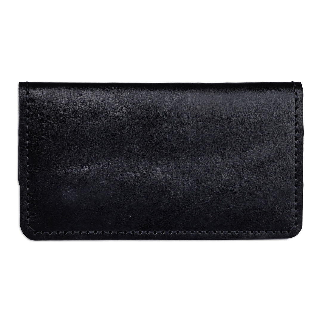 Blue Leather Card Holder with 12 Slots and Bill Compartments - Refined Organization