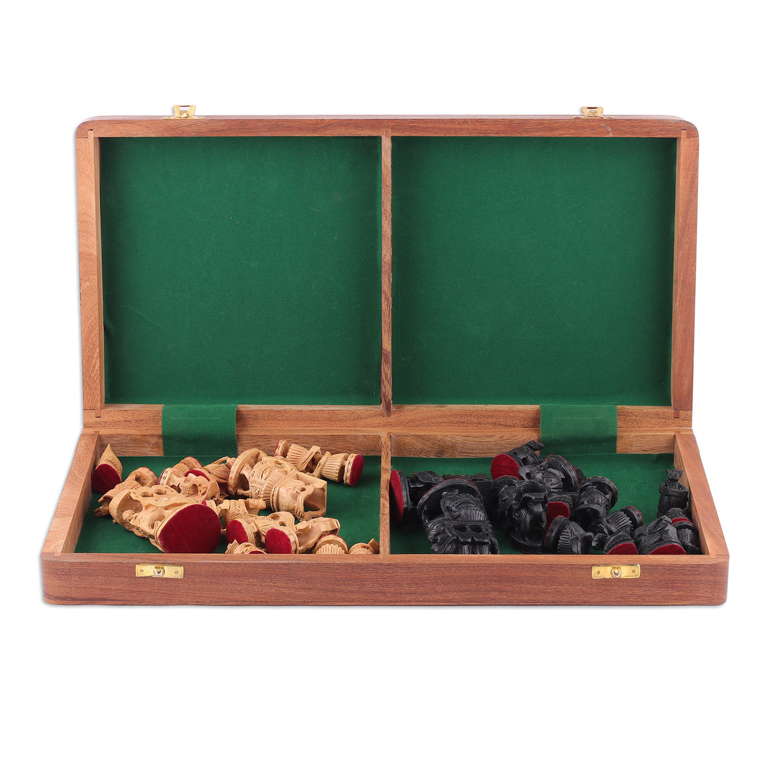 Hand-Painted Brown and Black Wood Chess Set from India - Challenge of Kings