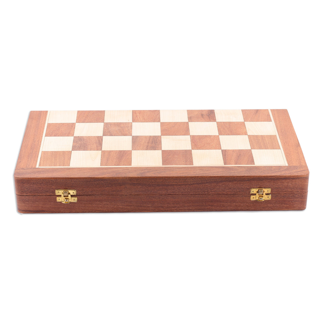 Hand-Painted Brown and Black Wood Chess Set from India - Challenge of Kings