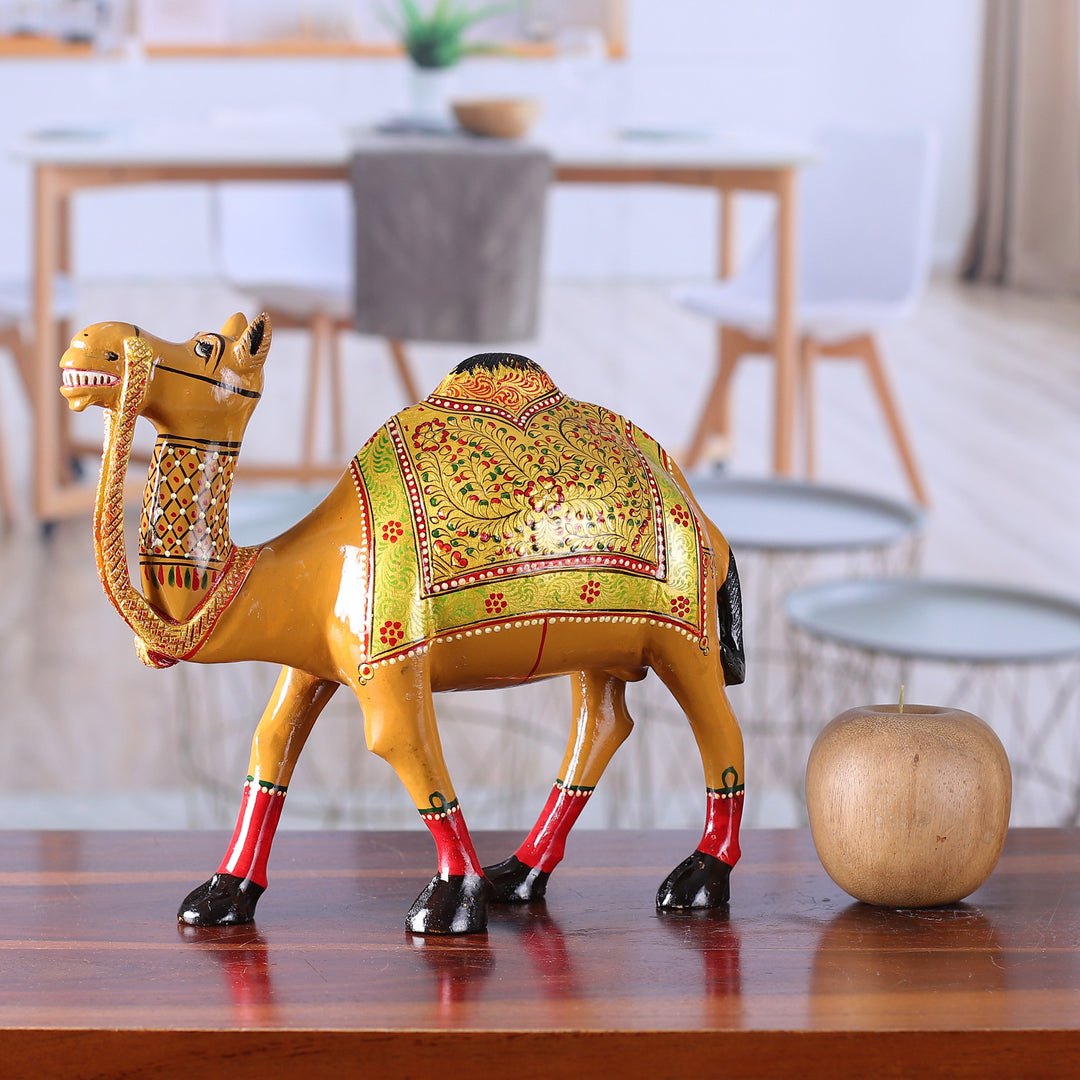 Traditional Hand-Painted Kadam Wood Camel Sculpture - Desert Majesty